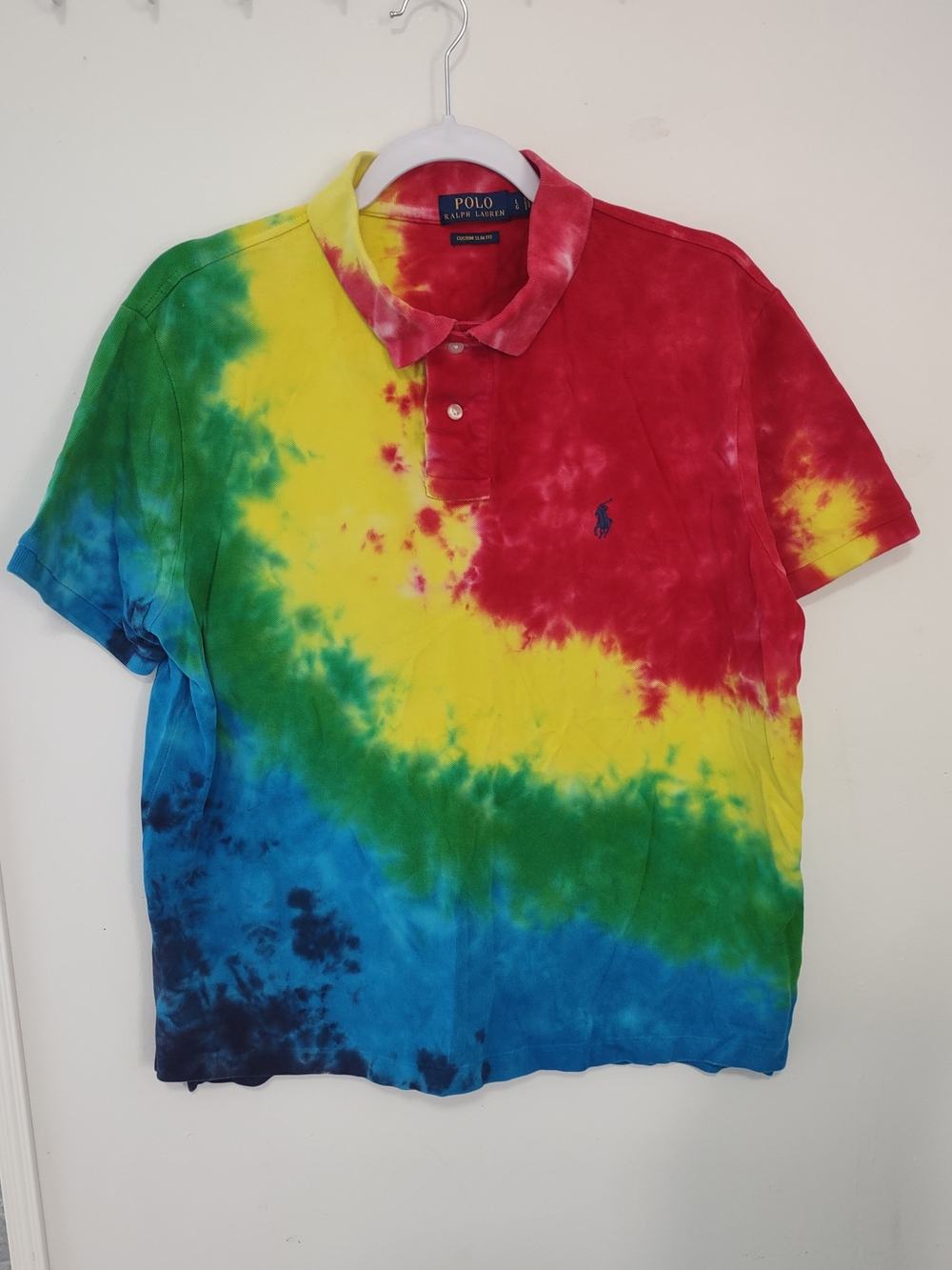 Polo by Ralph Lauren Men's Multicolor Tie-Dye Cotton Polo Shirt Large